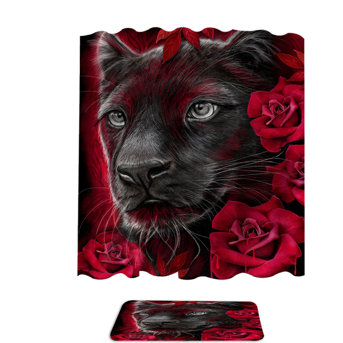 Animal Art Scarlet Rose Panther Shower Curtain