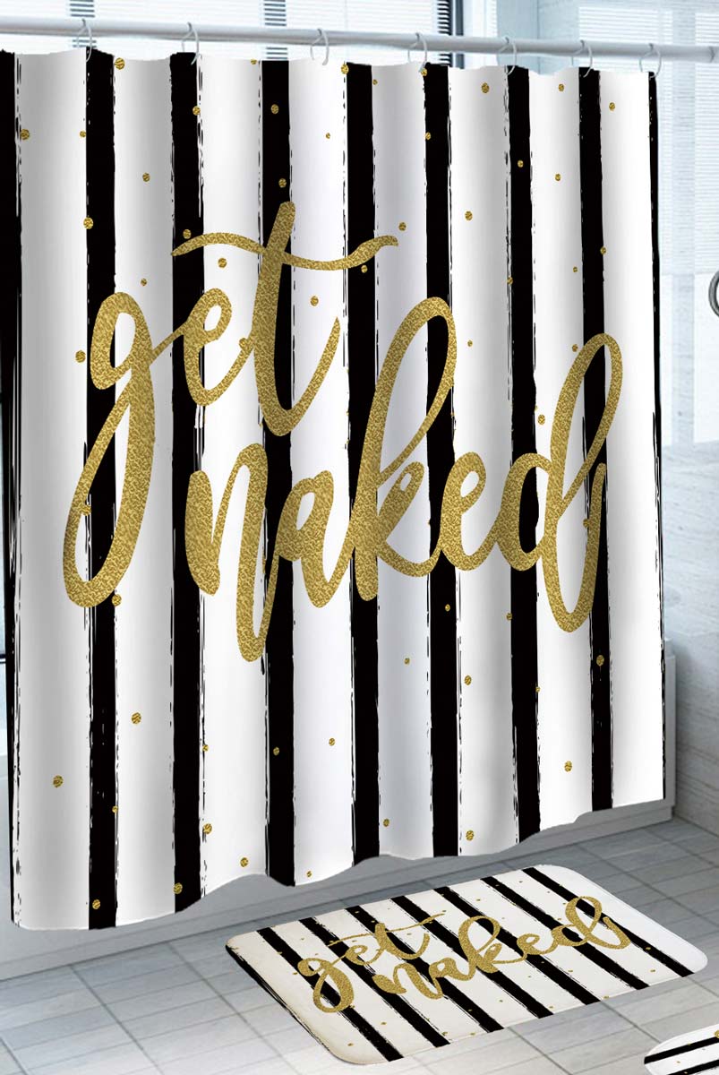 Black Strips Golden Get Naked Shower Curtain – Shower of Curtains