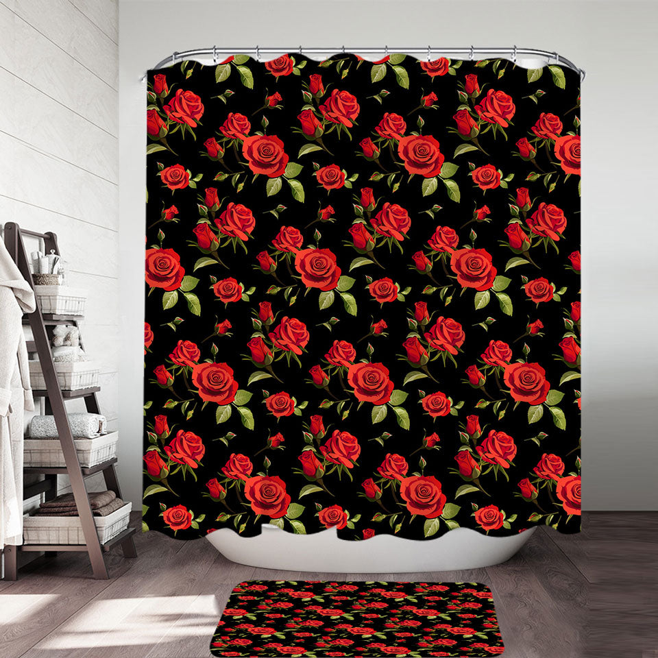 Black Background Classic Red Roses Shower Curtain Shower Of Curtains