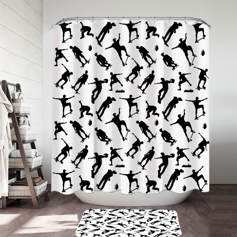 Cool Black And White Skateboarding Shower Curtain Shower Of Curtains