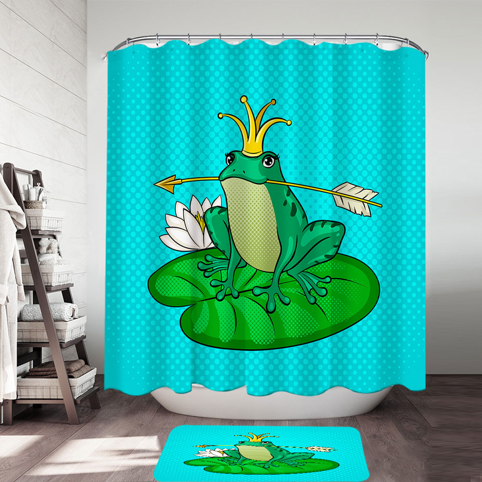 Cute Green Frog Pattern Shower Curtain