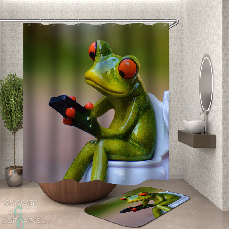 Frog On Toilet Shower Curtain