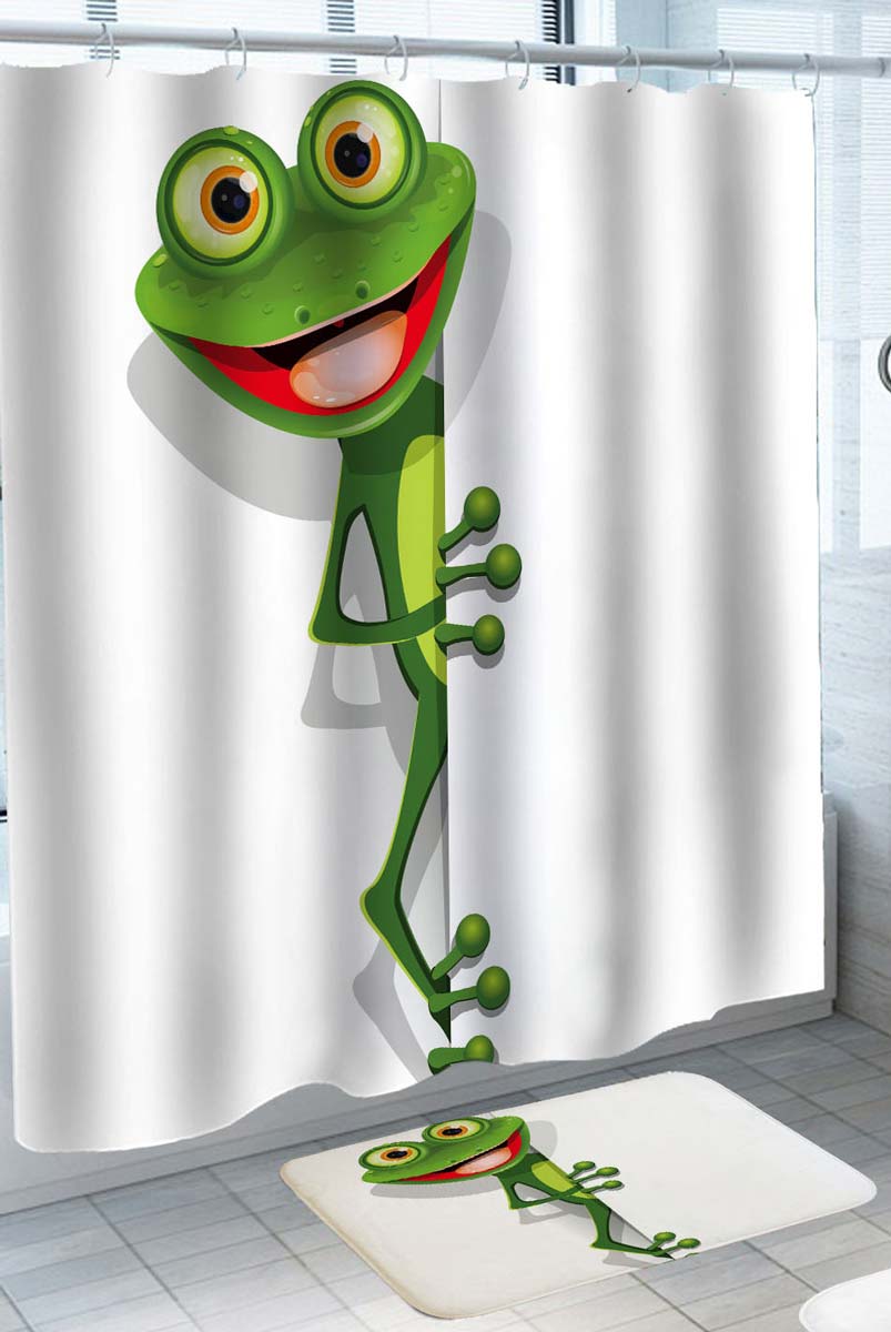 Happy Cute Frog Behind the Curtain Shower Curtain – Shower of Curtains