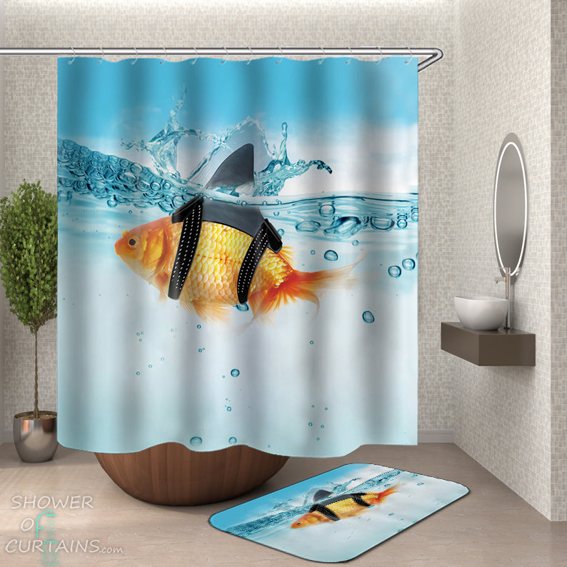 Shower Curtains  Funny Gold Shark Fish – Shower of Curtains
