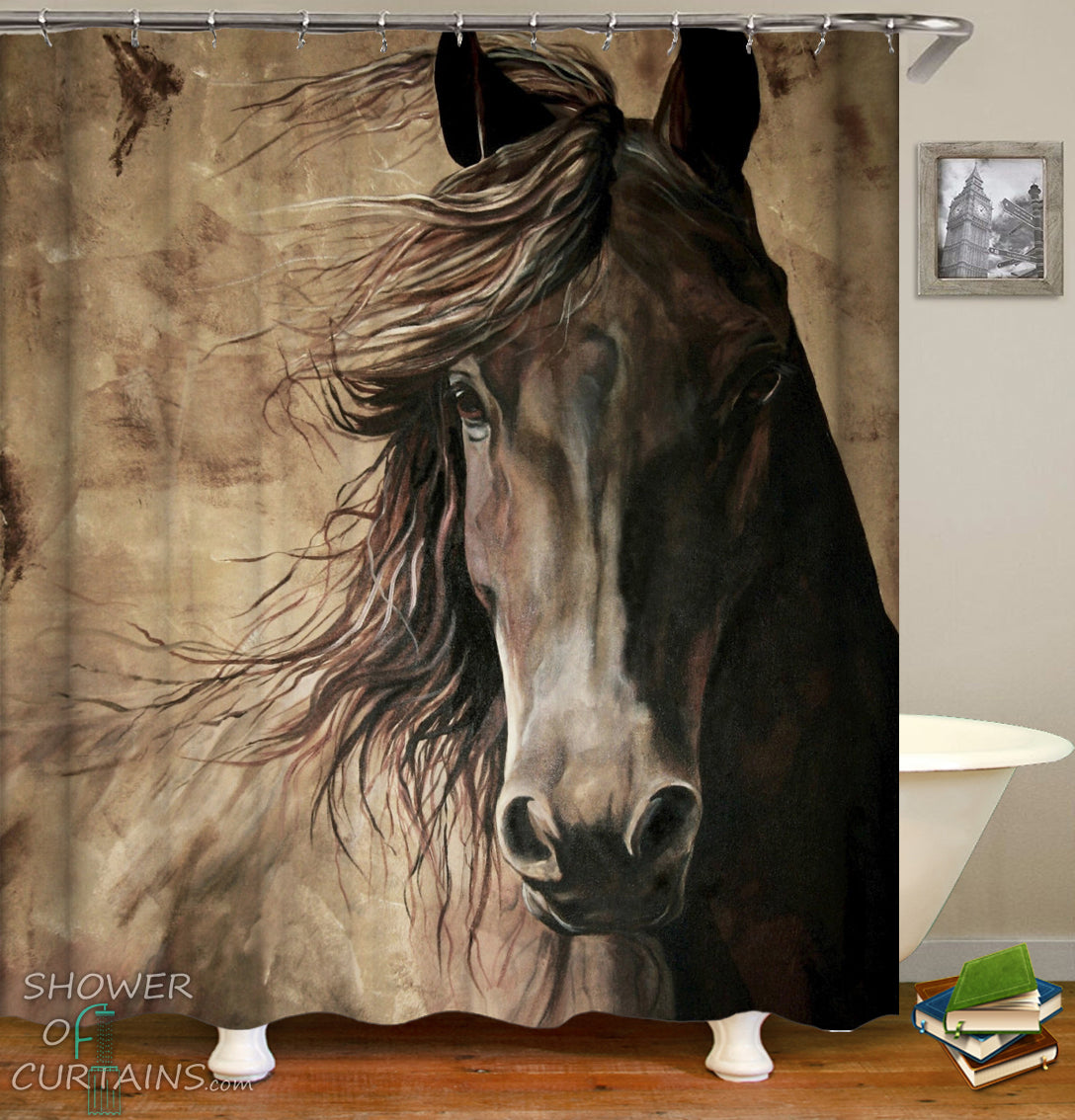 Shower Curtains  Noble Black Horse – Shower of Curtains
