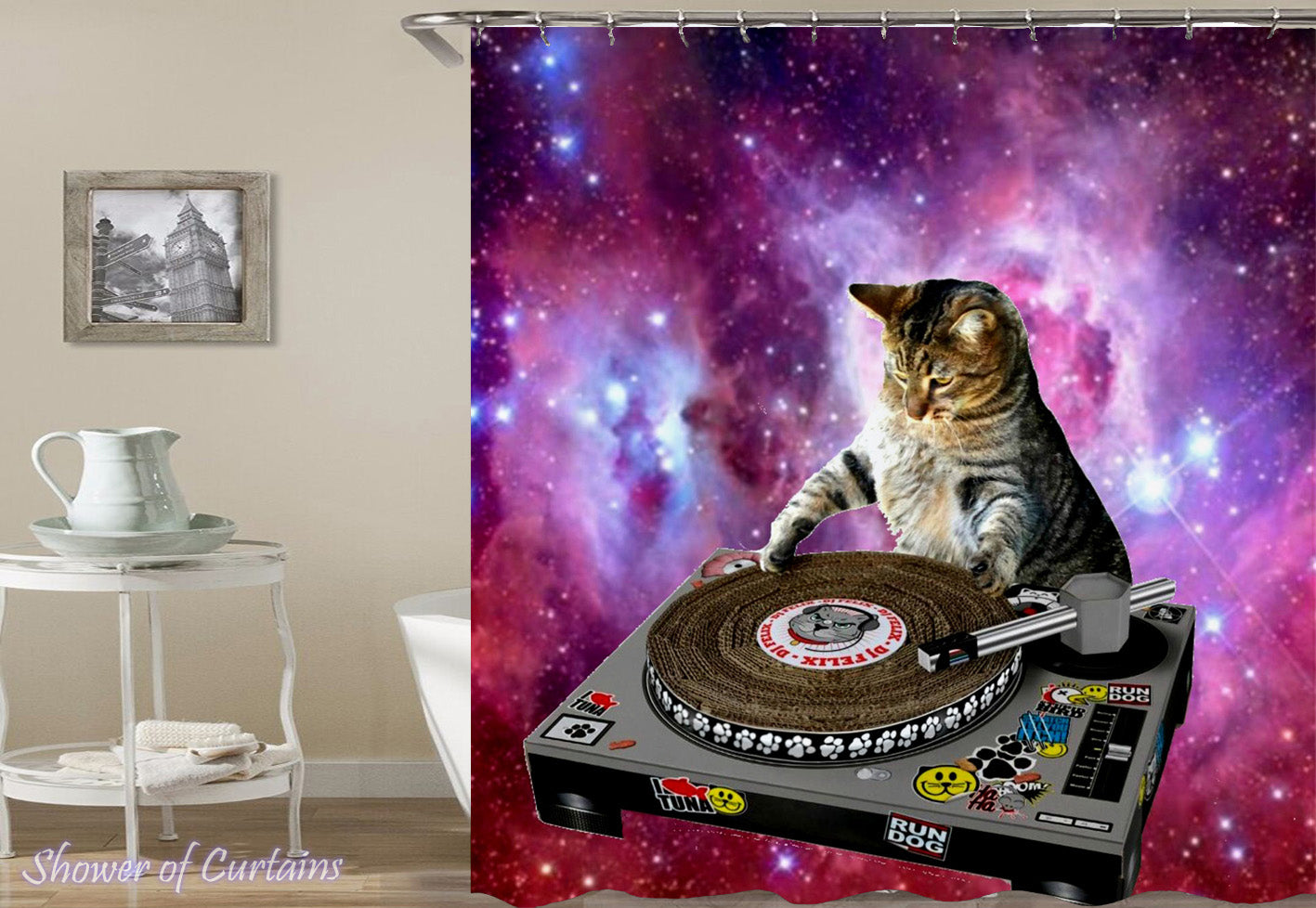 Shower Curtains  Space DJ Cat – Shower of Curtains