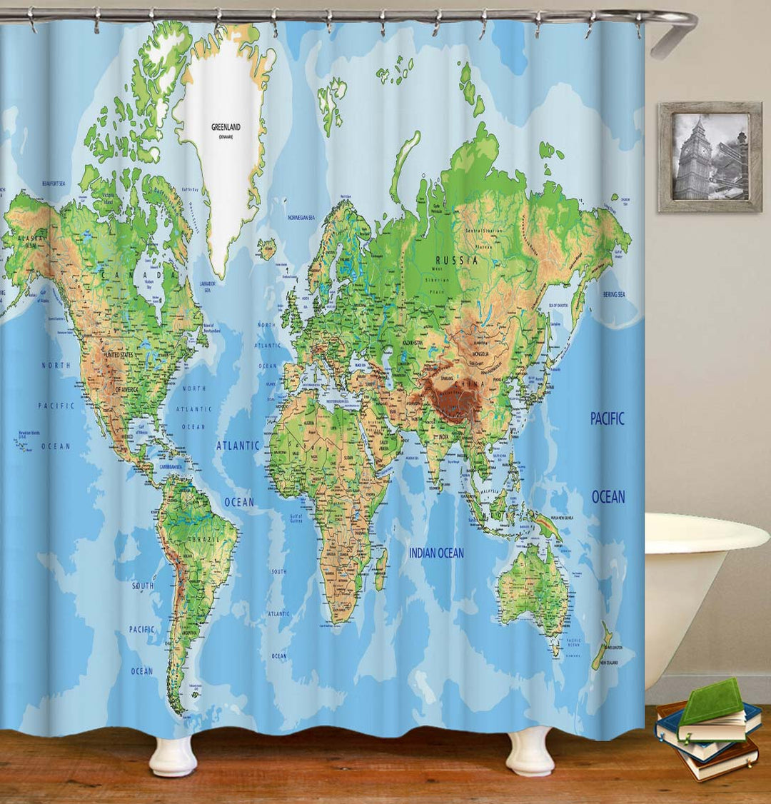 World Map Shower Curtain and Fabric World Map Shower Curtains