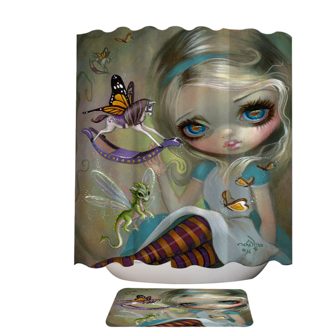 Alice Shower Curtain Fairytale Painting Looking Glass Insects