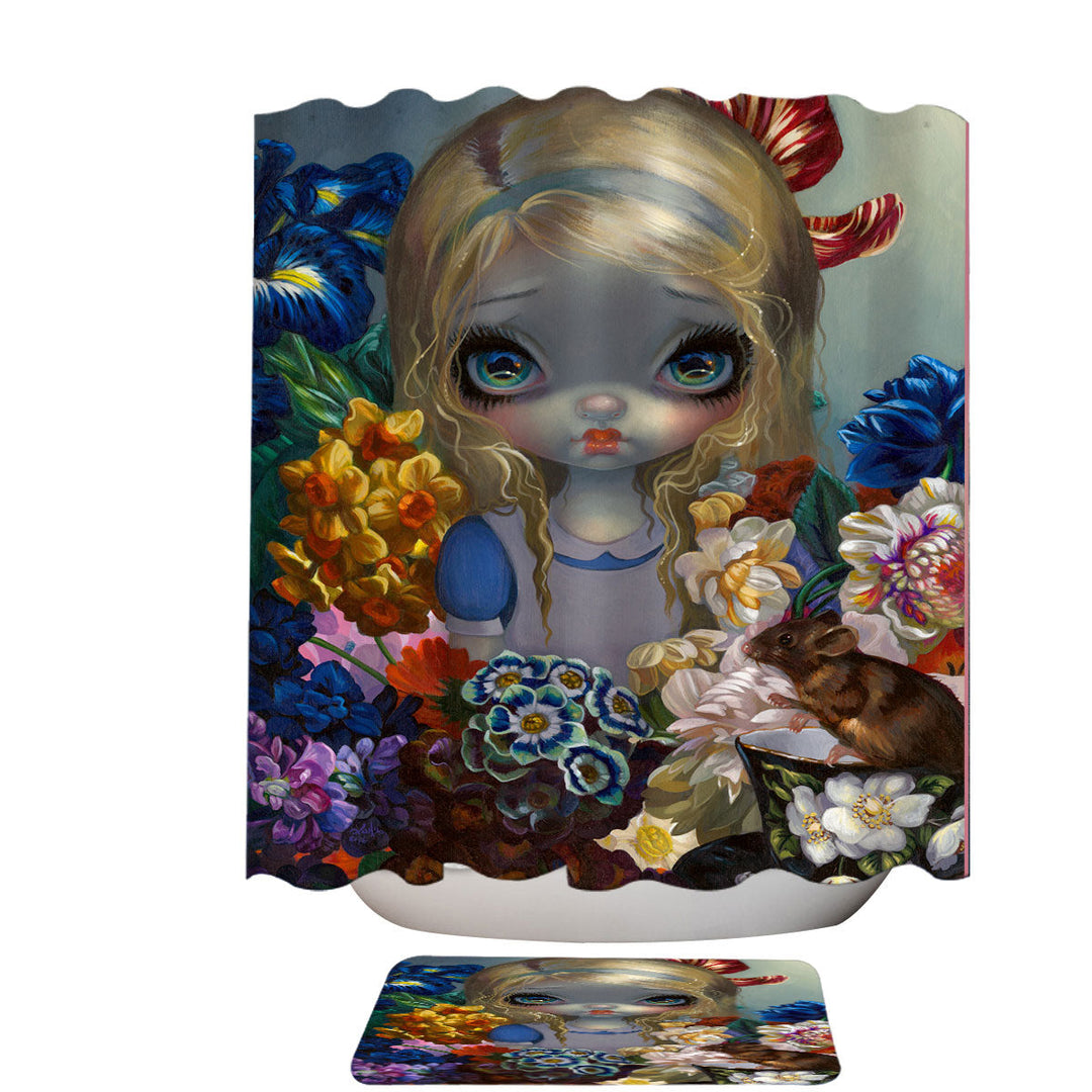 Alice With the Dormouse and Flowers Shower Curtain