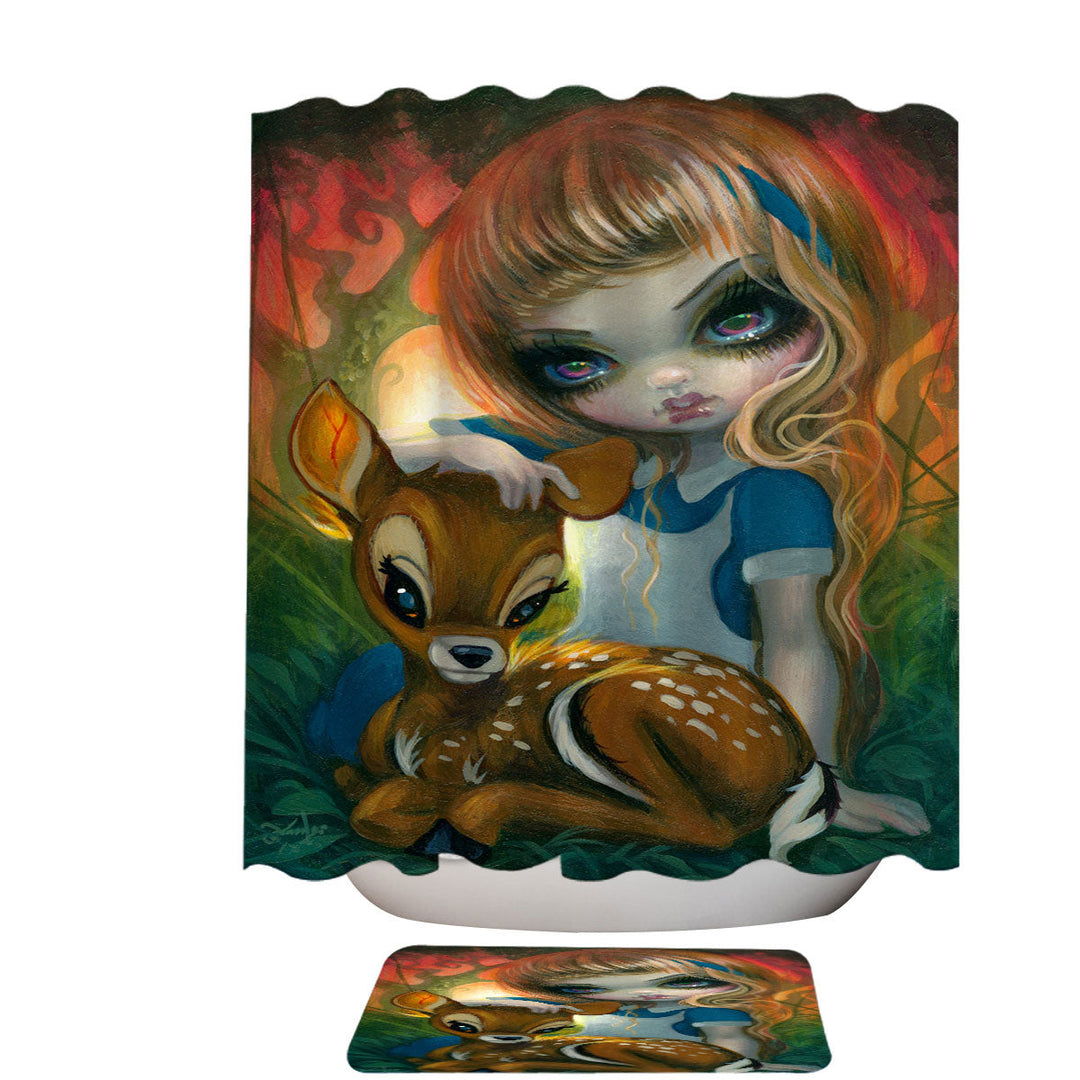 Alice and the Fawn Deer Shower Curtains