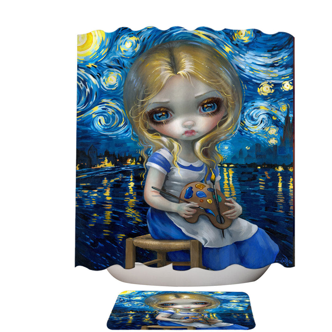Art Painting Alice in a Van Gogh Nocturne Shower Curtain