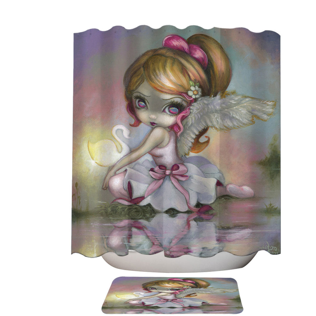 Art Painting Swan Lake White Swan Ballerina Shower Curtain