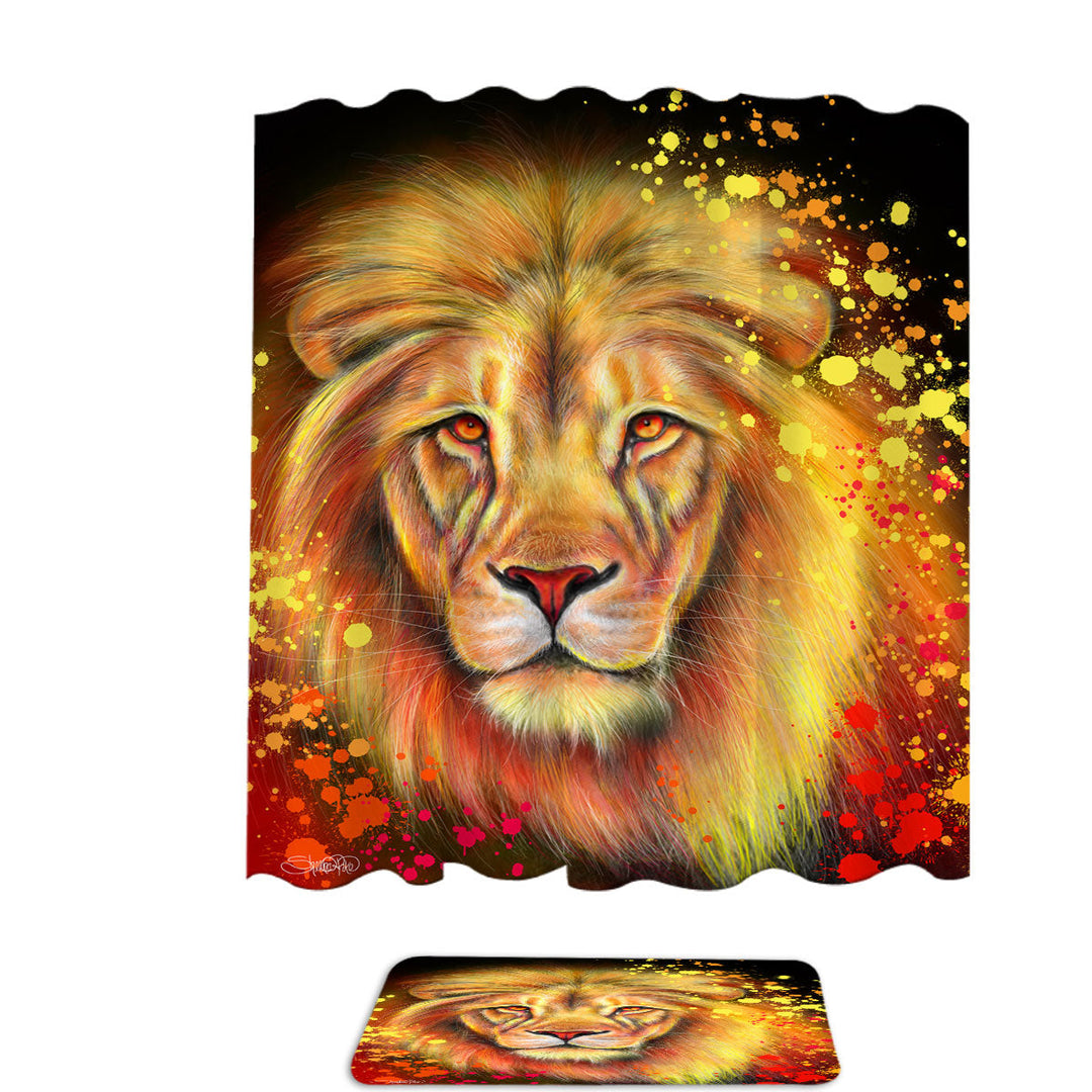 Artwork Neon Orange Lion Shower Curtains