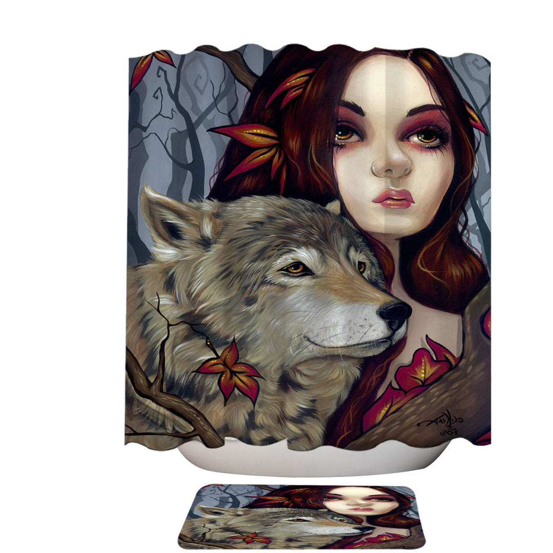 Autumn Wolf Maiden Shower Curtain