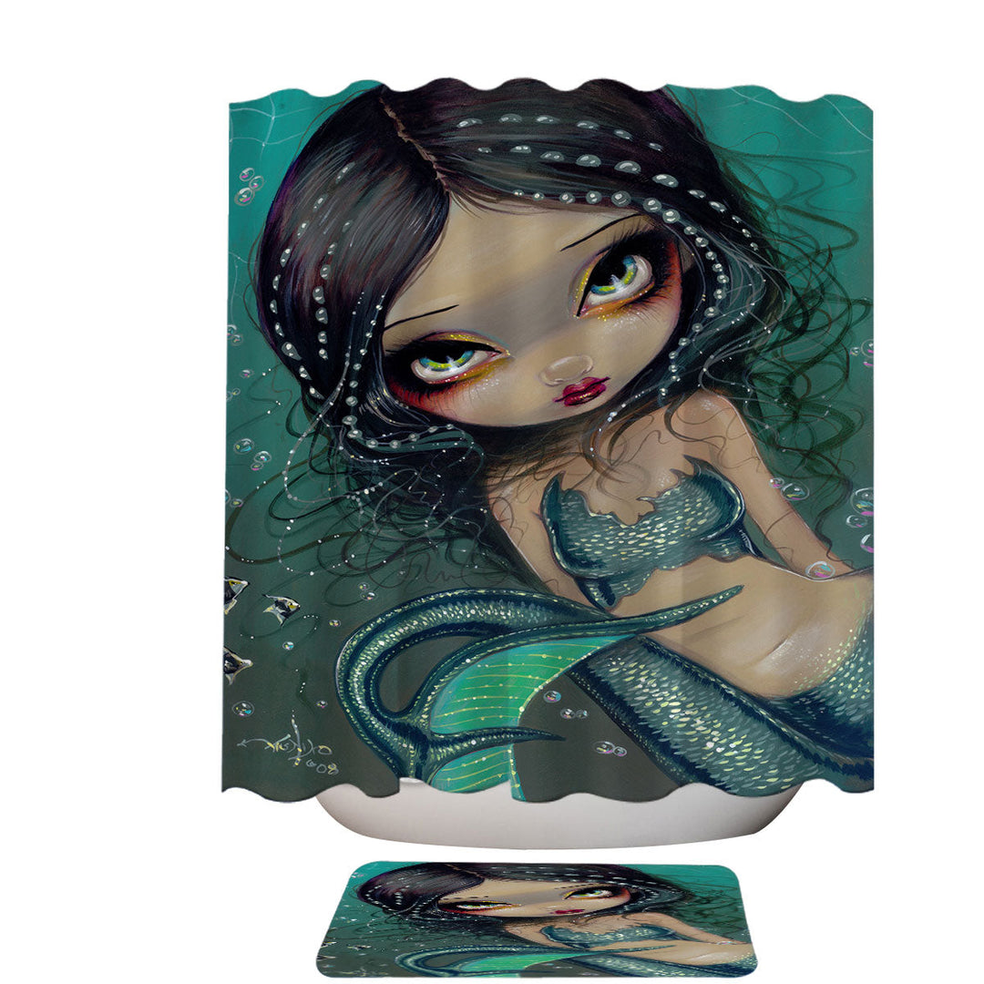 Beautiful Big Eyed Pearl Swirl Mermaid Fabric Shower Curtains