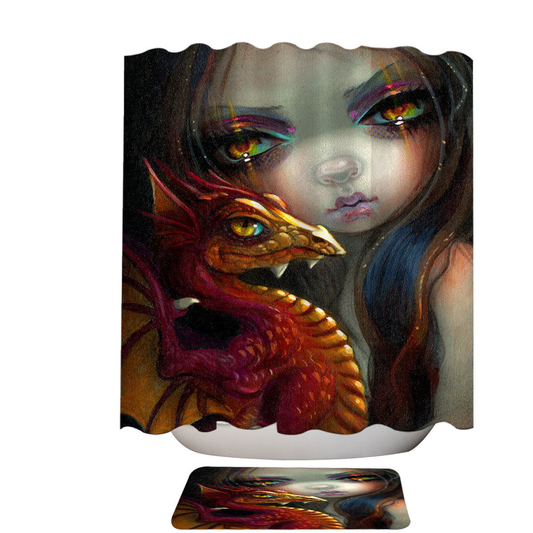 Beautiful Fabric Shower Curtains Maiden with Her Golden Eyed Dragonling