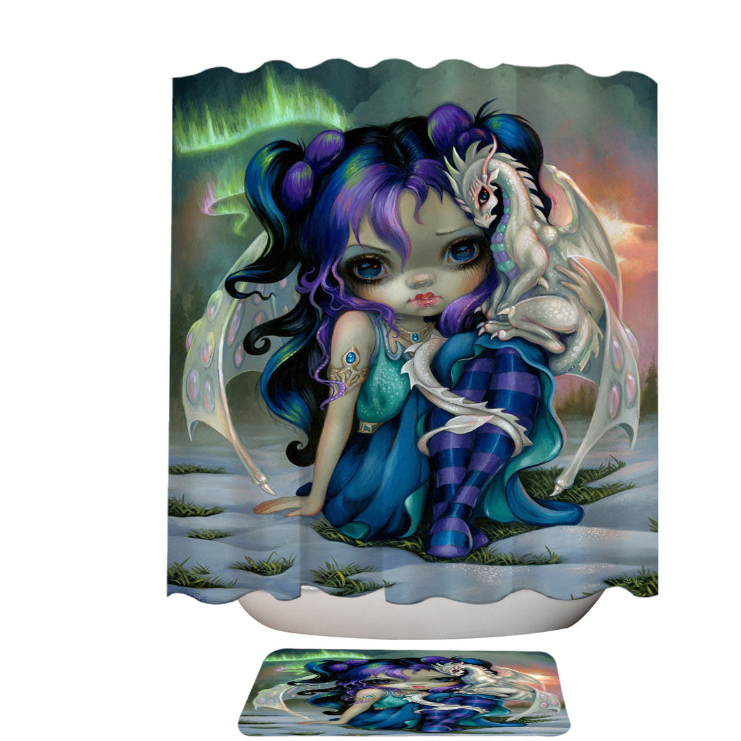 Beautiful Shower Curtains Aurora Dragon Fairy and Frost Dragonling