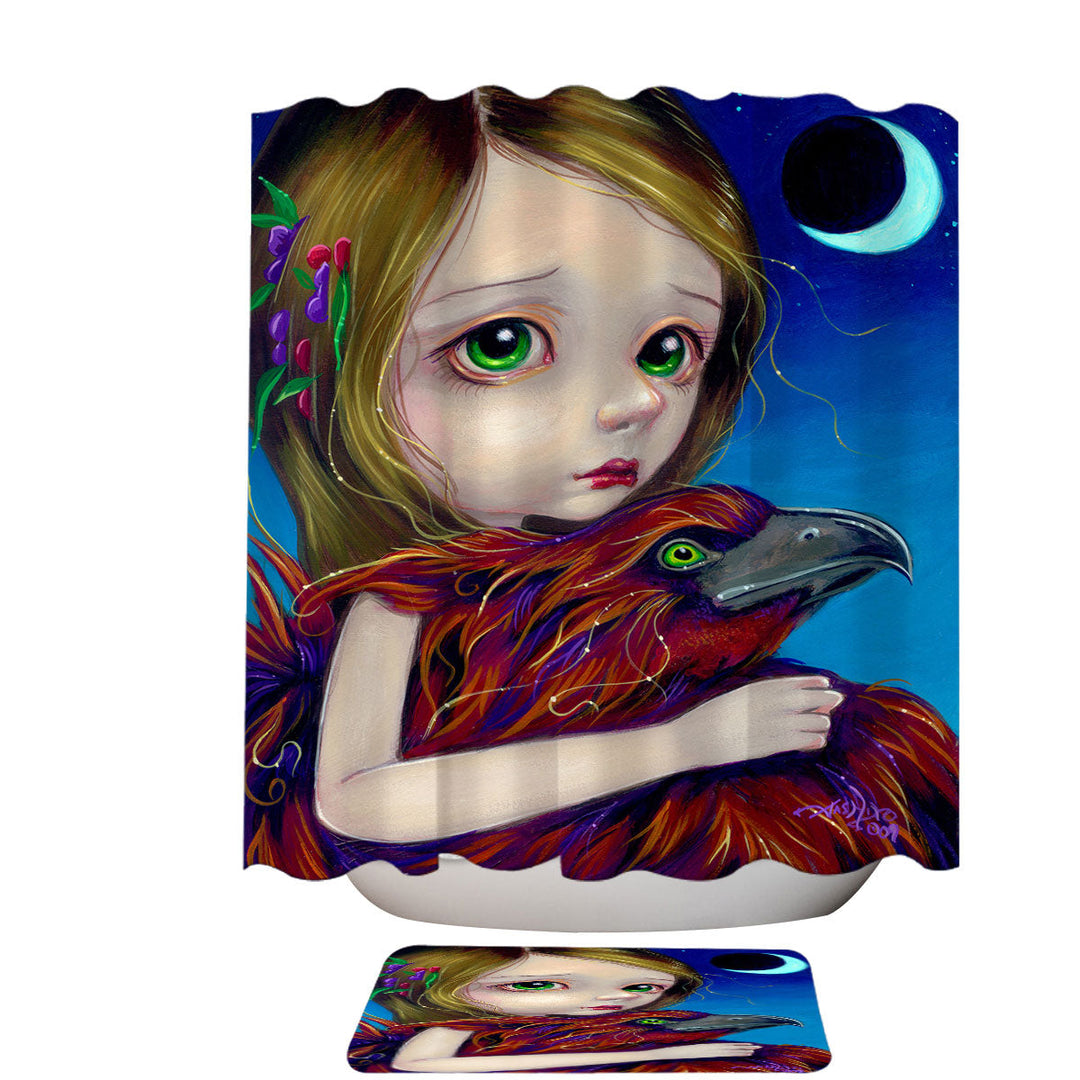 Beautiful Young Big Eyed Maiden and Phoenix Shower Curtain