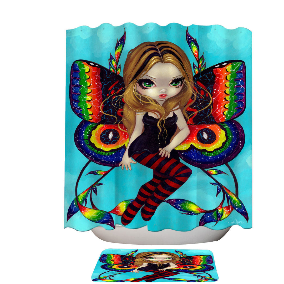 Big Eyed Fairy with Vibrant Colorful Vivid Wings Shower Curtain