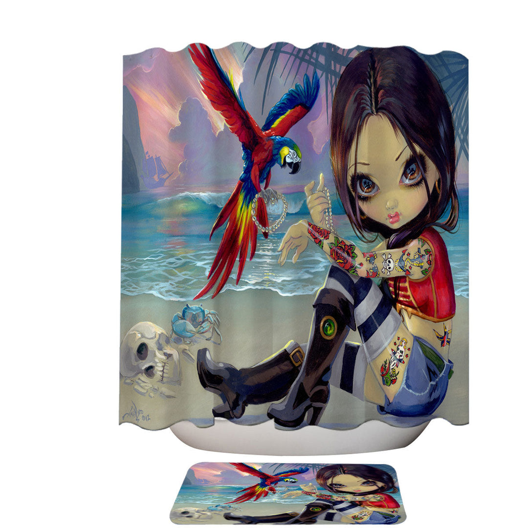 Bootstrap Betsy Macaws Parrot and Girl Pirate Shower Curtain