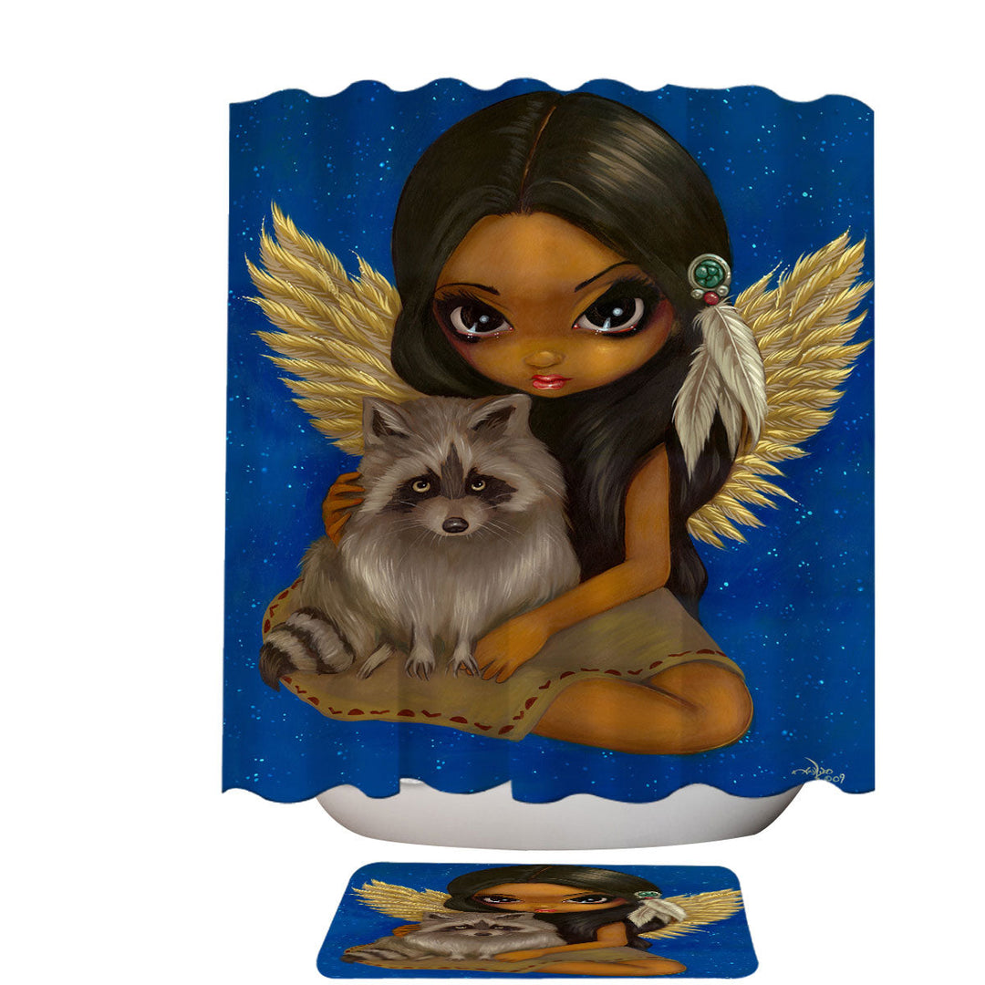 Brother Raccoon Native American Angel Shower Curtain