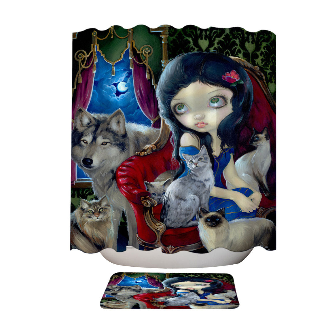 Call of the Night Wolf Cats and Beautiful Girl Shower Curtains