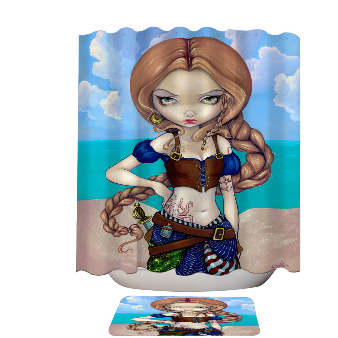Captain Molly Morgan Beautiful Pirate Girl Shower Curtains