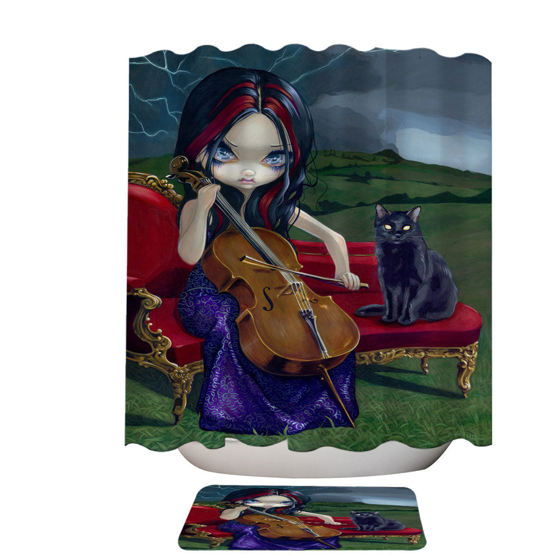 Cello Storm Gothic Beautiful Girl Shower Curtain