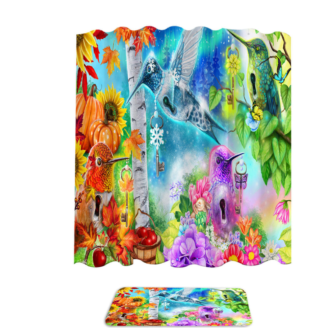 Changing Seasons Autumn Spring Hummingbirds Shower Curtain