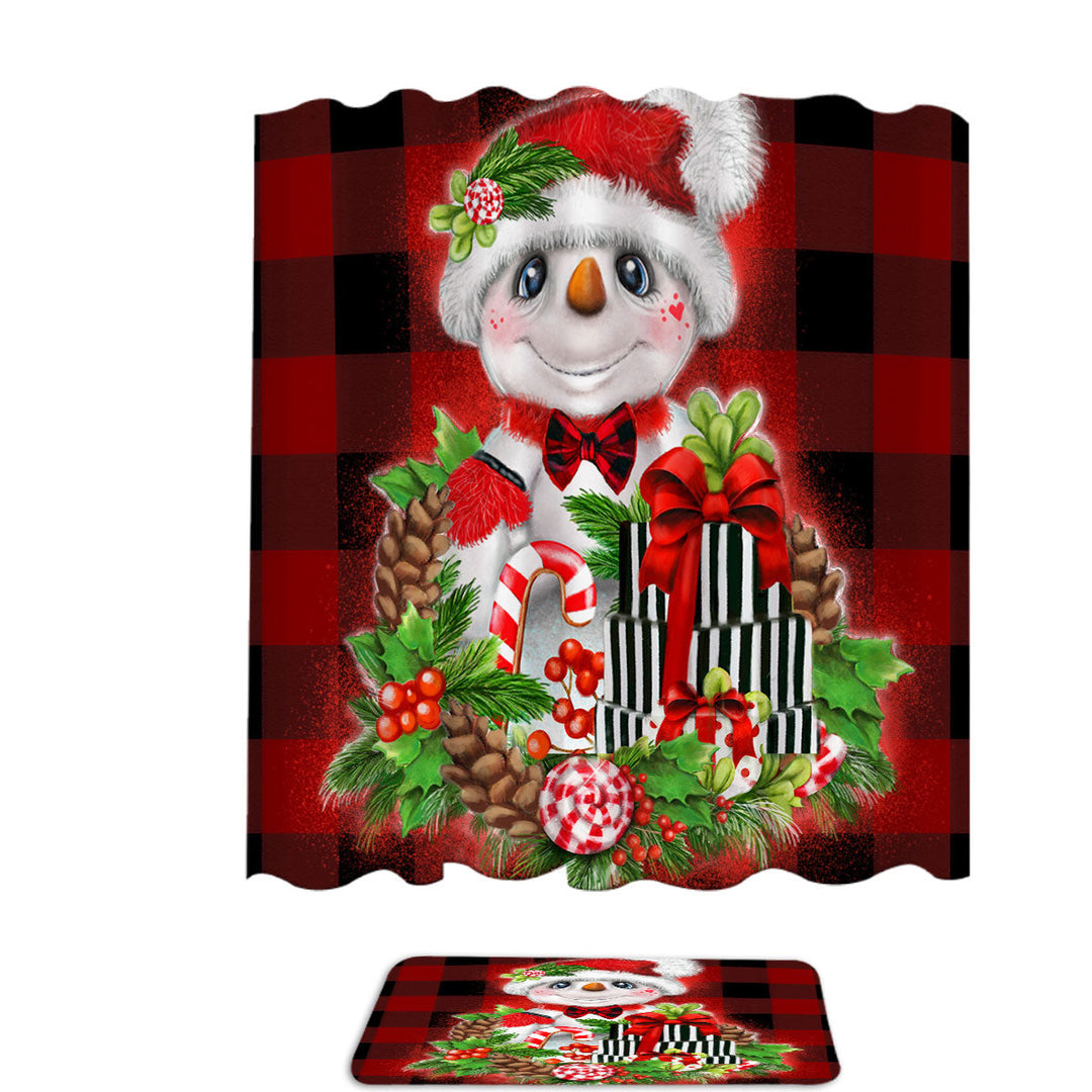 Christmas Plaid Cutie Snowman Shower Curtain