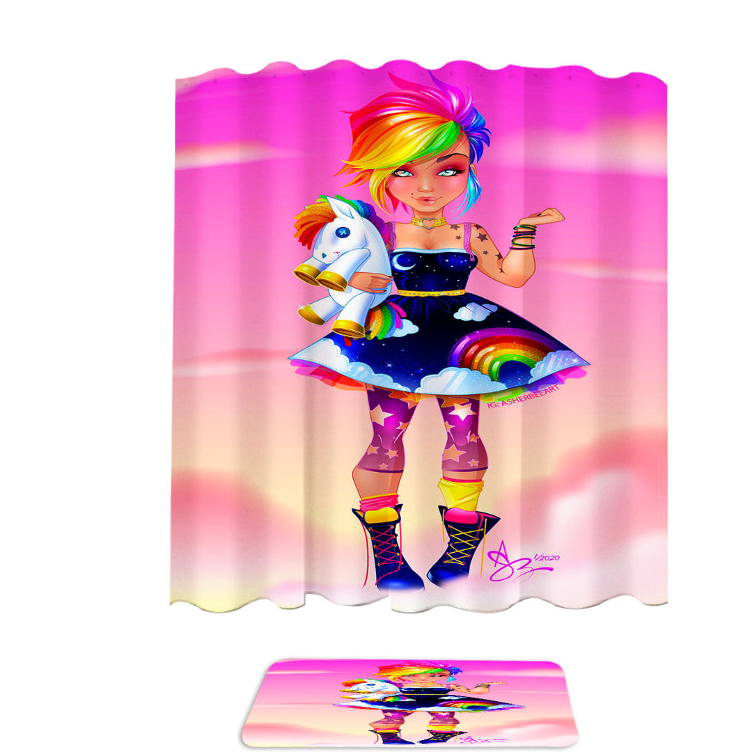 Colorful Girl Rainbow Punk Shower Curtain