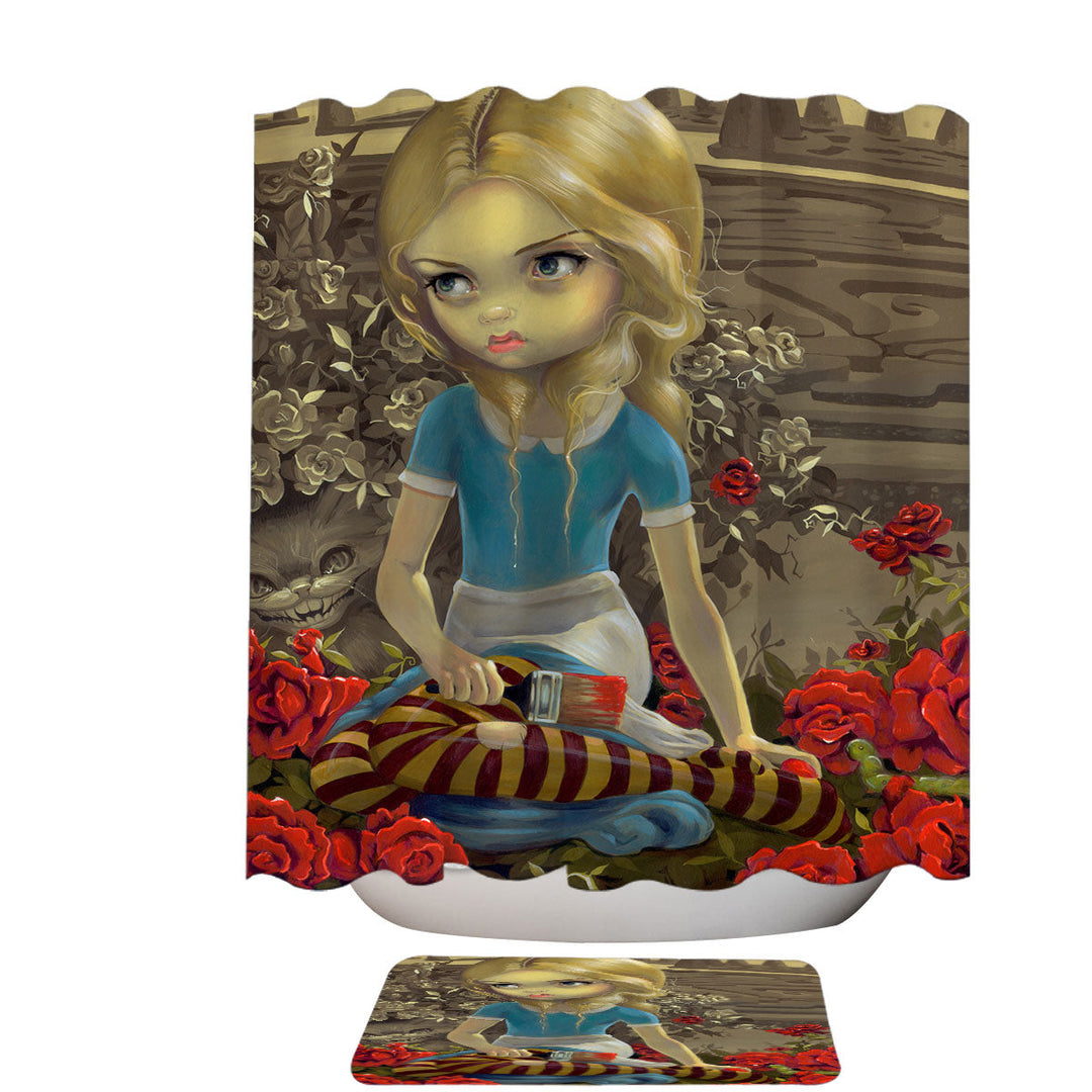 Cool Alice Shower Curtains Art Painting the Roses Red