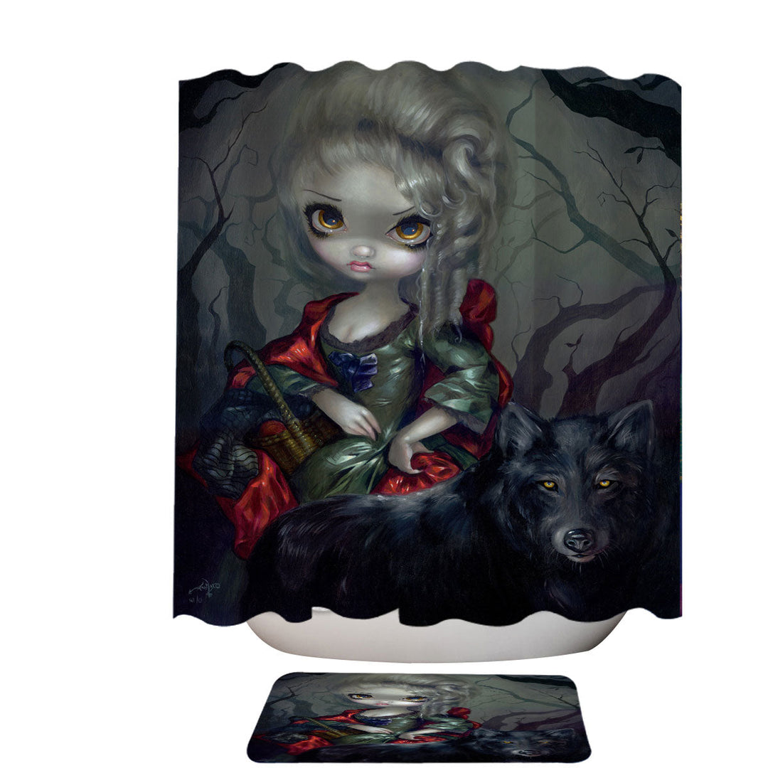 Cool Shower Curtains Fairytale Art Little Red Riding Hood and Wolf