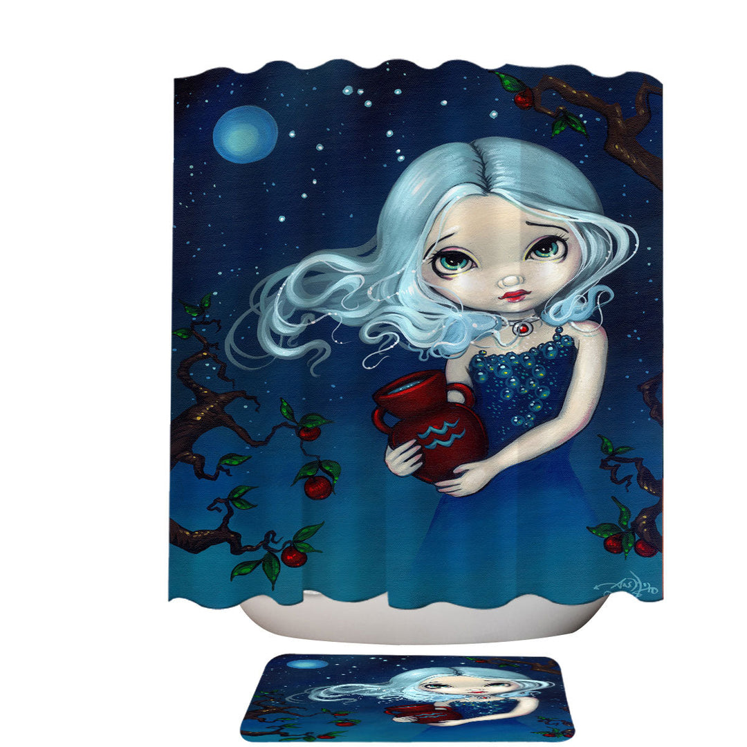 Cool Zodiac Art Aquarius Night Girl Shower Curtains