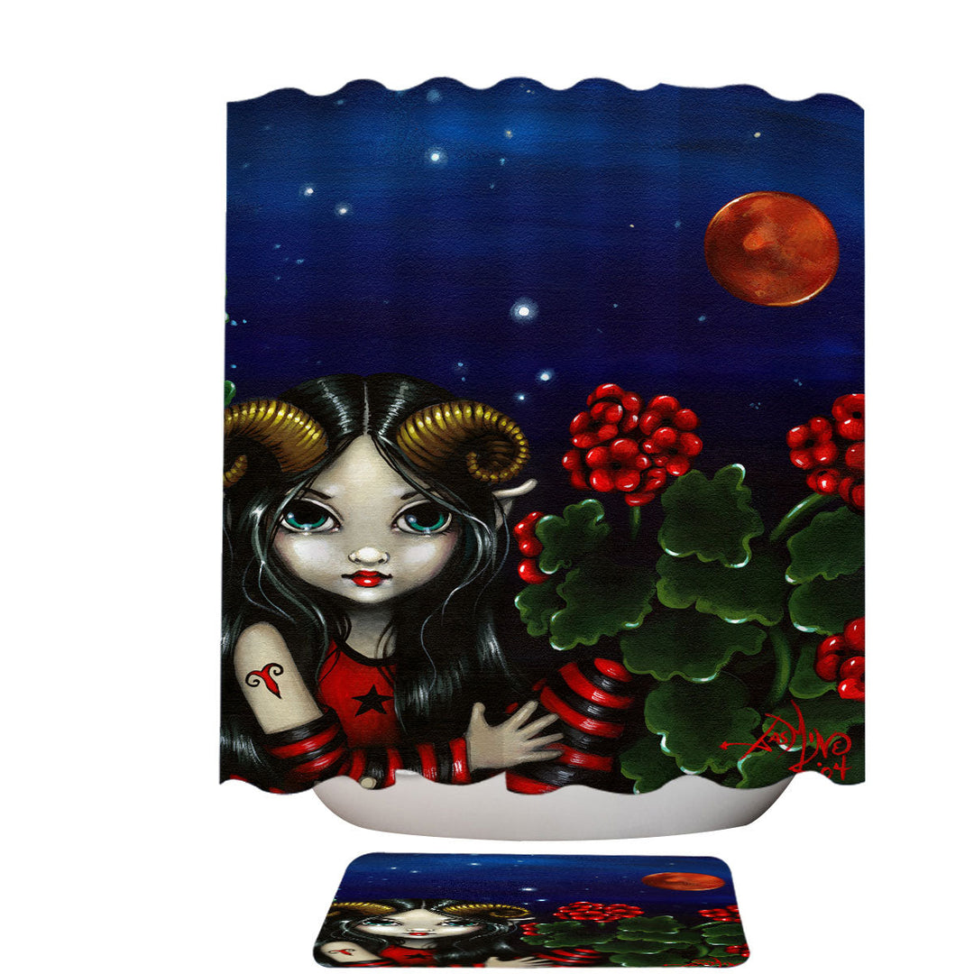 Cool Zodiac Shower Curtain Art Aries Night Girl