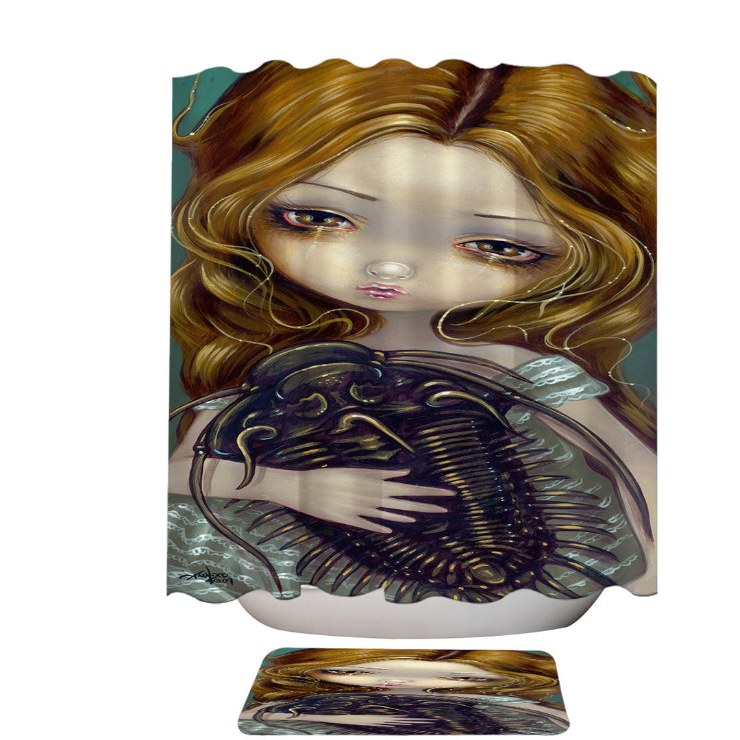 Crazy Shower Curtain Art Beautiful Blond Girl with Pet Trilobite