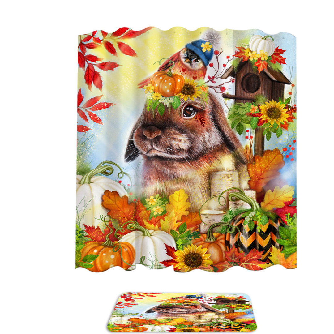 Cute Autumn Greetings Bunny Shower Curtain