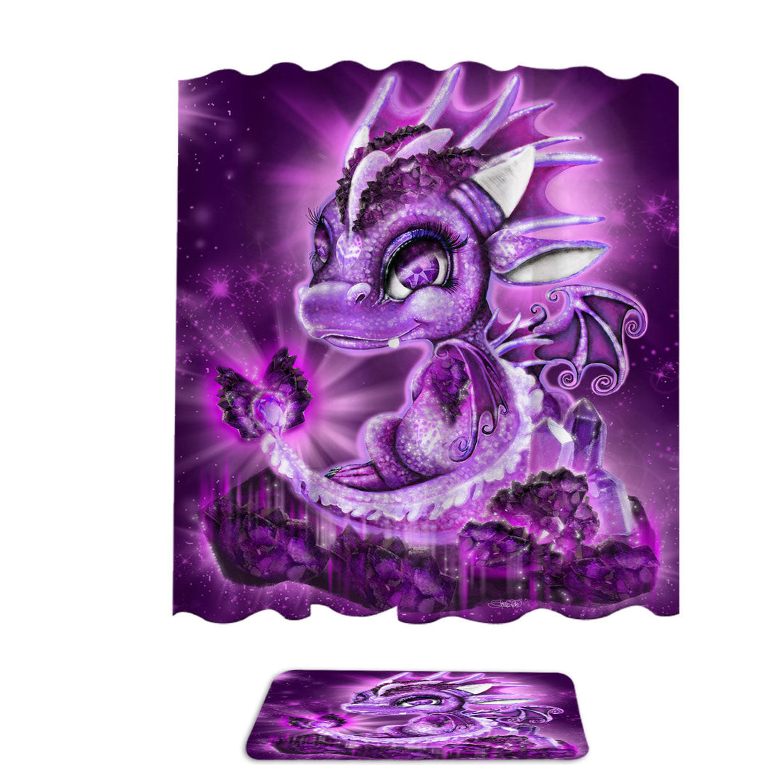 Cute Children Shower Curtain Gift February Amethyst Birthstone Lil Dragon