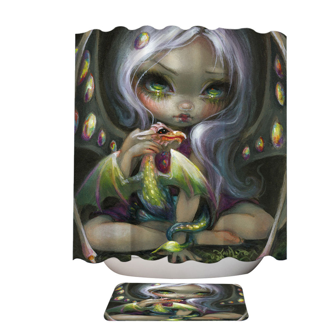 Cute Fantasy Art Fire Opal Fairy and Dragonling Shower Curtain