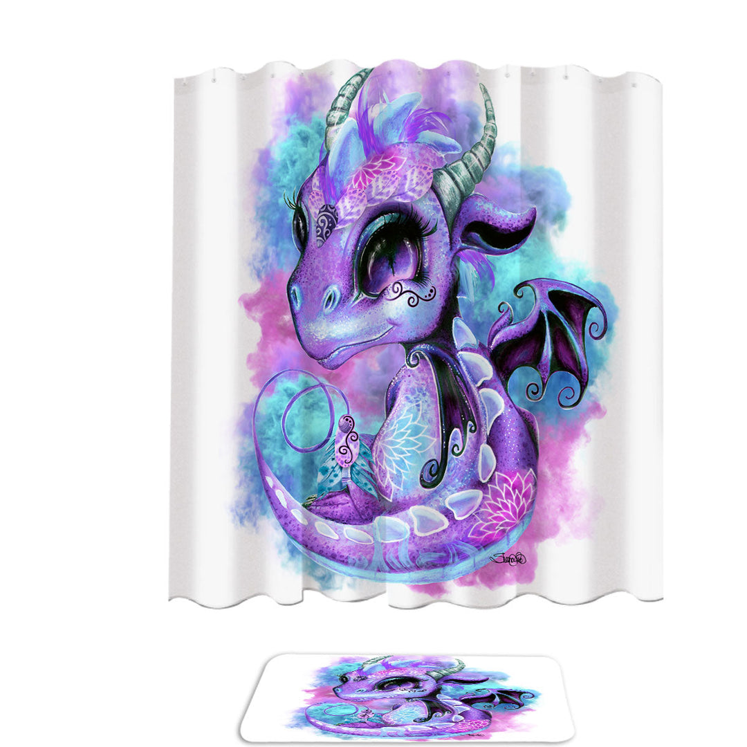 Cute Girls Shower Curtain Fantasy Art Wind Spirit Lil Dragon