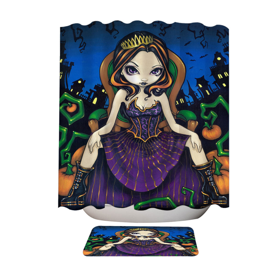 Cute Goth Girl Queen of Halloween Shower Curtains for Sale