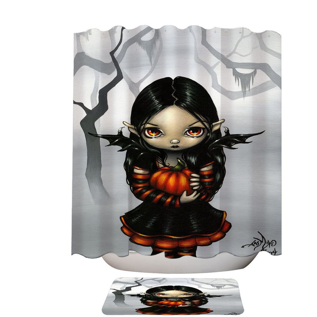 Cute Halloween Shower Curtain Design Goth Fairy Pumpkin Pixie