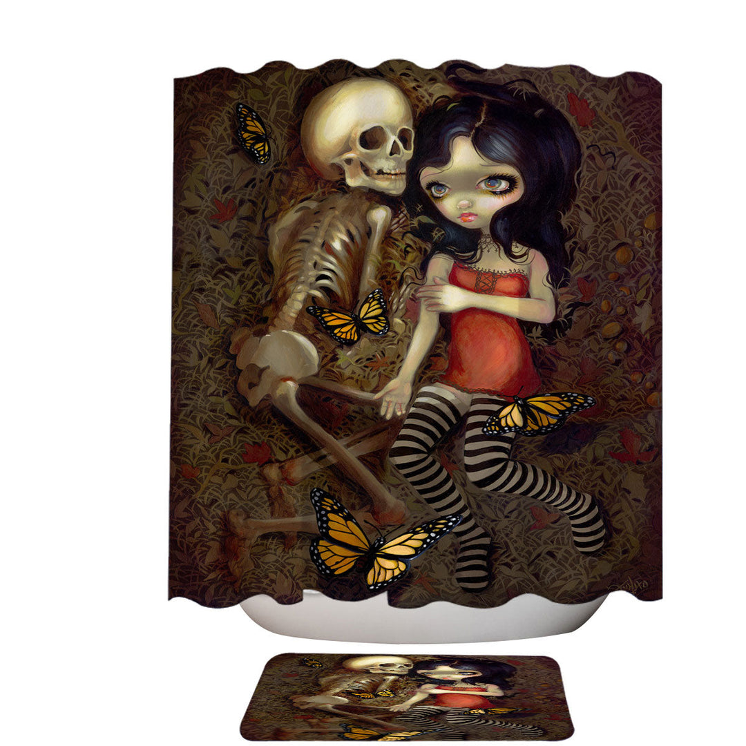 Dark Art I_m Almost With You Girl and Skeleton Shower Curtains Fabric