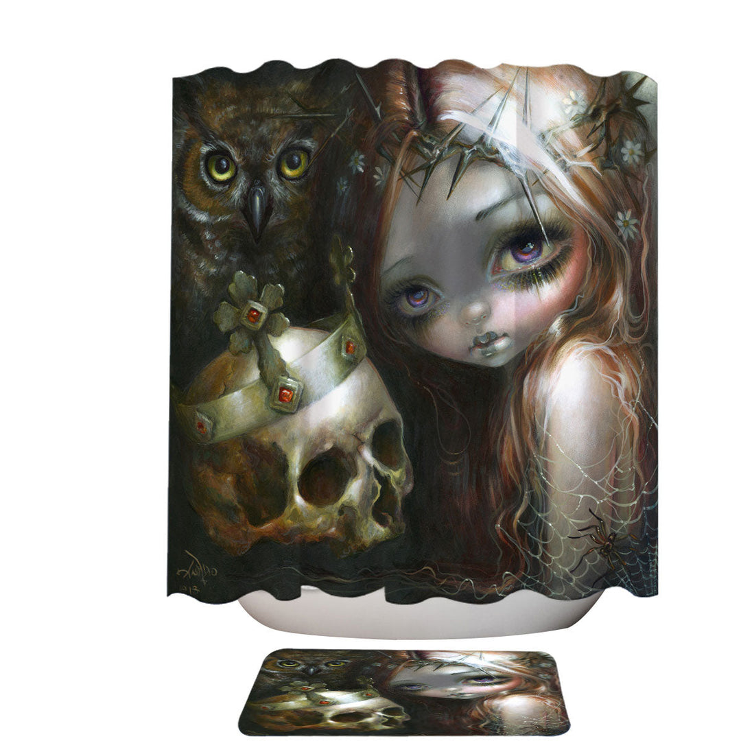 Dark Art Shower Curtains with Empire of Dirt Girl and King Skull