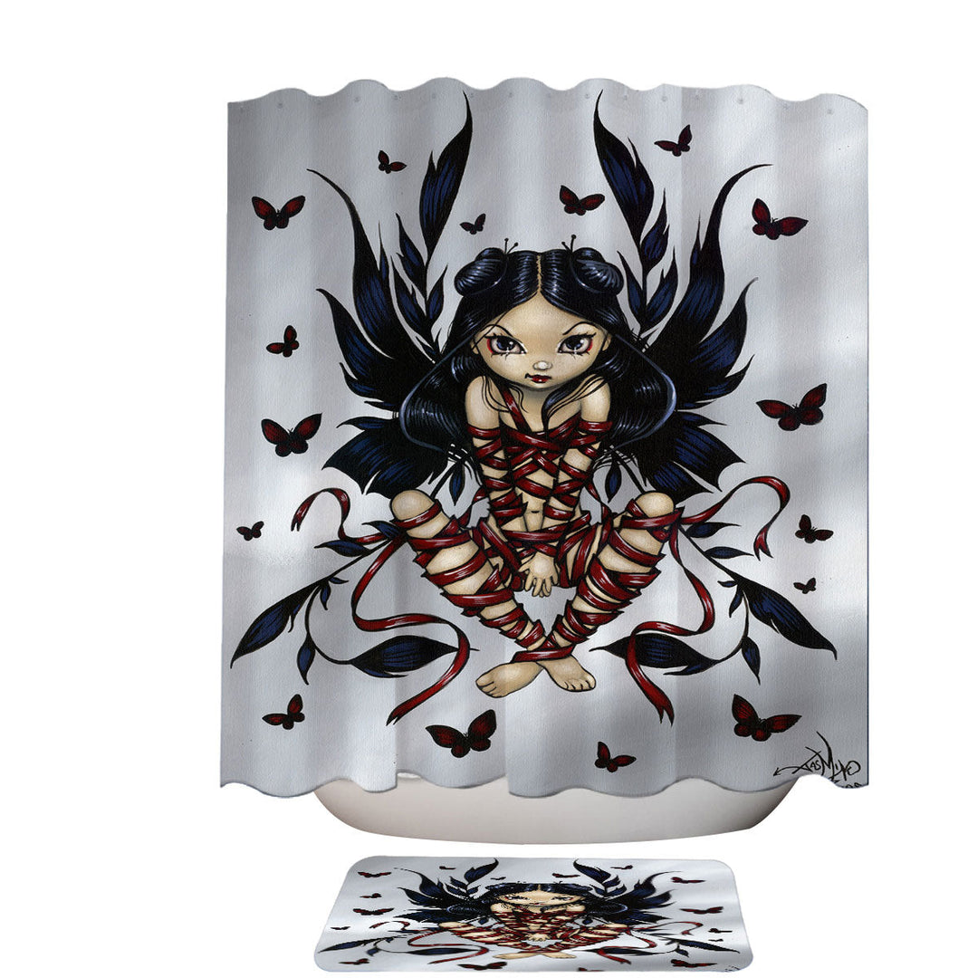 Dark Ribbon Fairy Gothic Fairy and Butterflies Shower Curtains