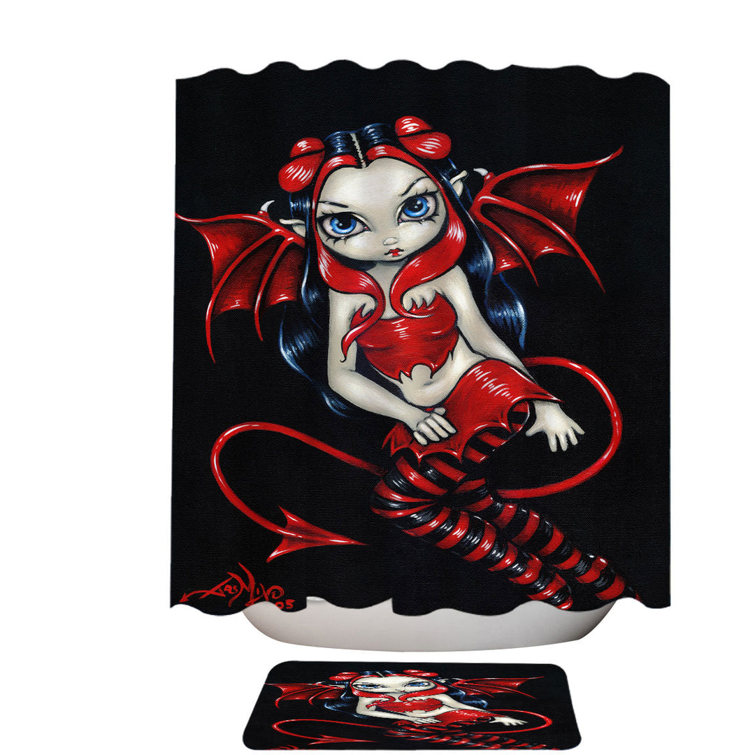 Devilish Fairy Red Winged Fairy Shower Curtains