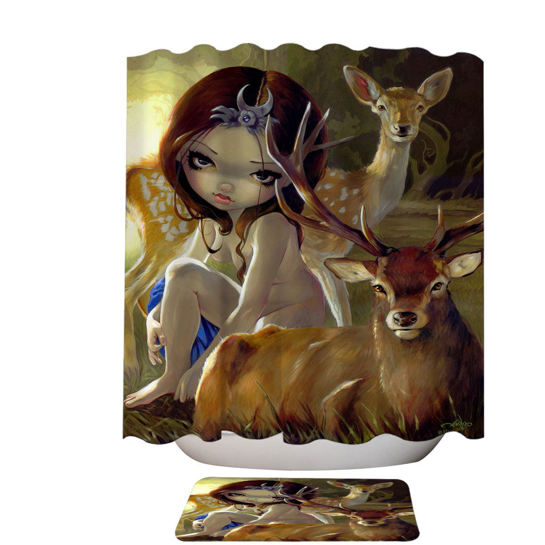 Diana in the Forest Artemis Goddess and Deer Shower Curtain