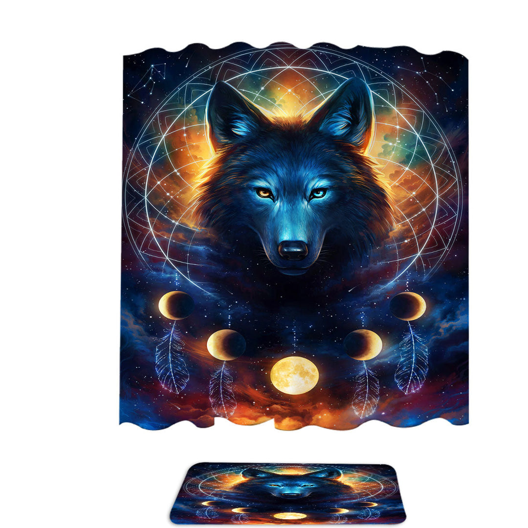 Dreamcatcher Space Moon Wolf Shower Curtain