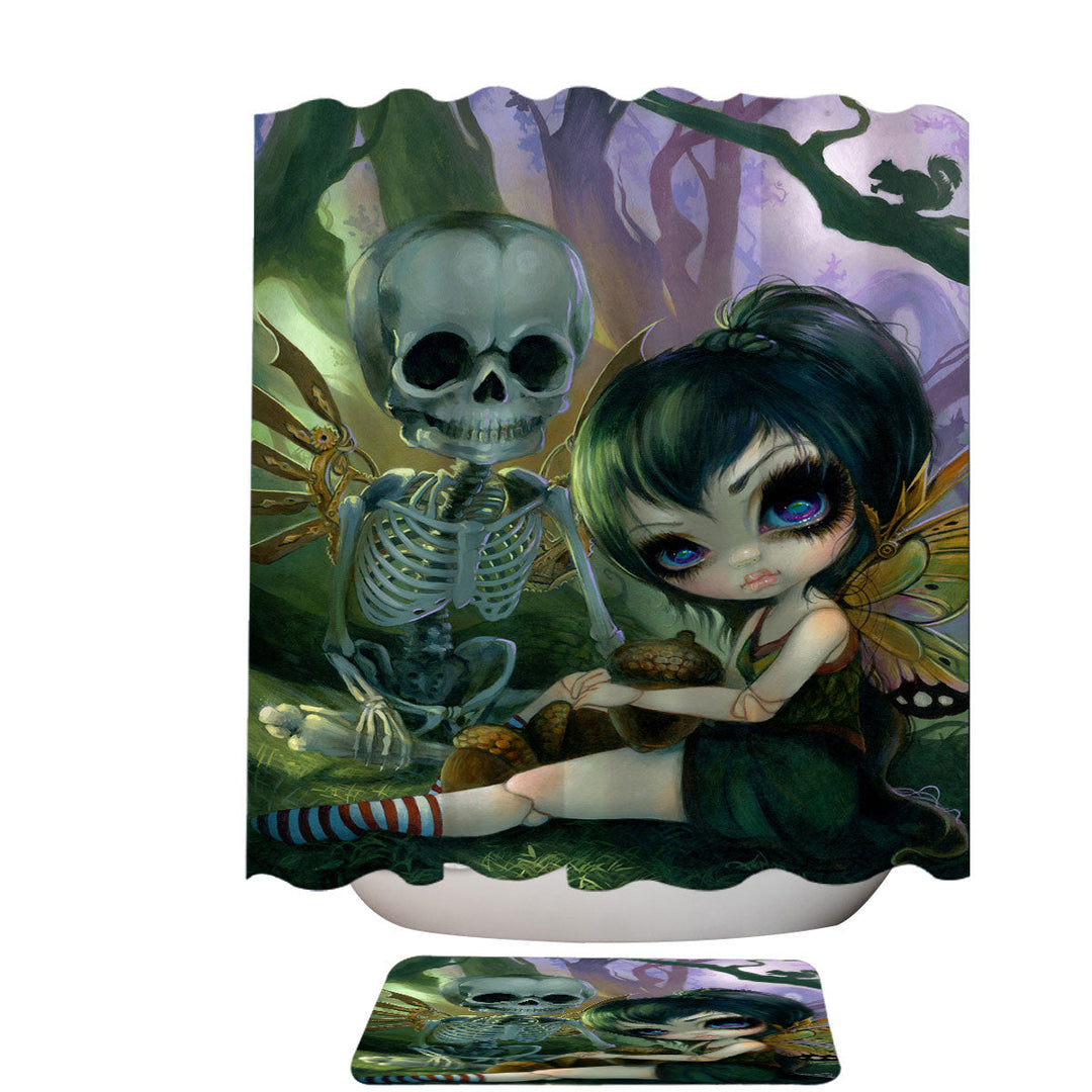 Eve and Rib Clockwork Fairy and Skeleton Shower Curtain