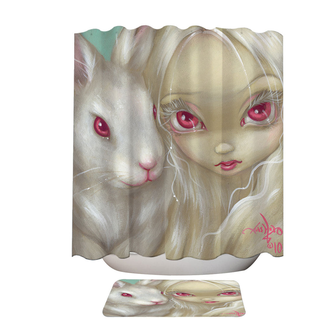 Faces of Faery _100 Beautiful Albino Girl and Bunny Shower Curtains